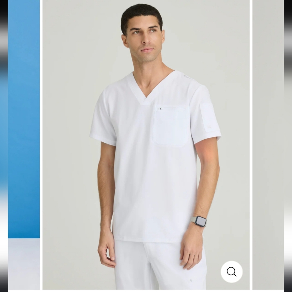 Grey's Anayomy UnifyRally Top - White Unify Men's 3 Pocket V-neck Scrub Top
